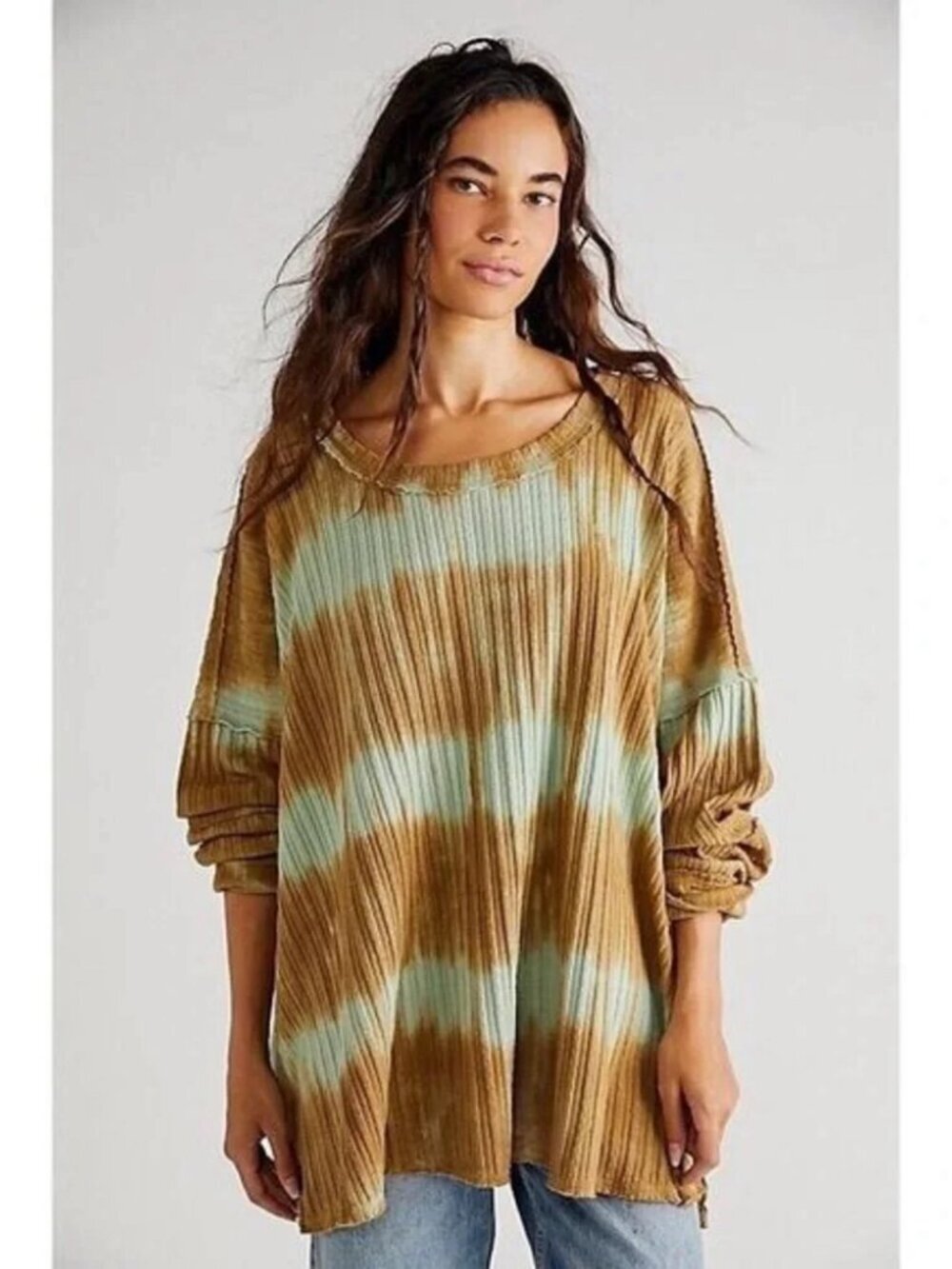 Free People We The Free Sunset Tie Dye Striped Long Sleeve Oversized Tee
